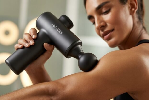 Massageador Pistola Elétrica Micgeek Profissional – 6 Velocidades e 4 Cabeças.